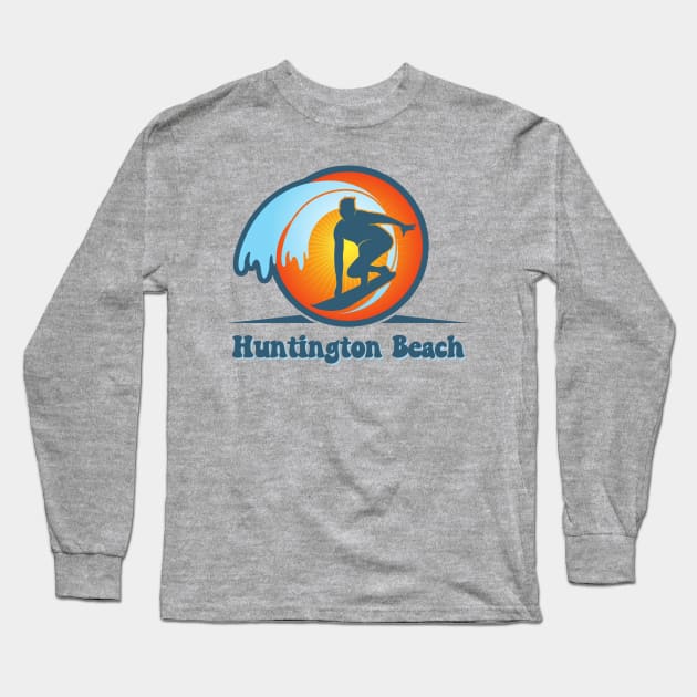 Huntington Beach Retro Surfer Long Sleeve T-Shirt by She Gets Creative